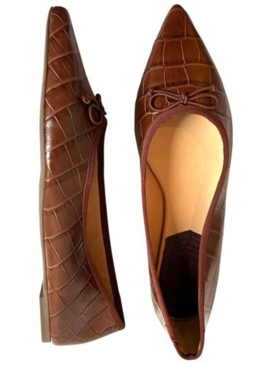 SCHUTZ Shoes - Schutz Dal Black & Brown Croc Embossed Leather Pointed Toe Flats Size 11 B